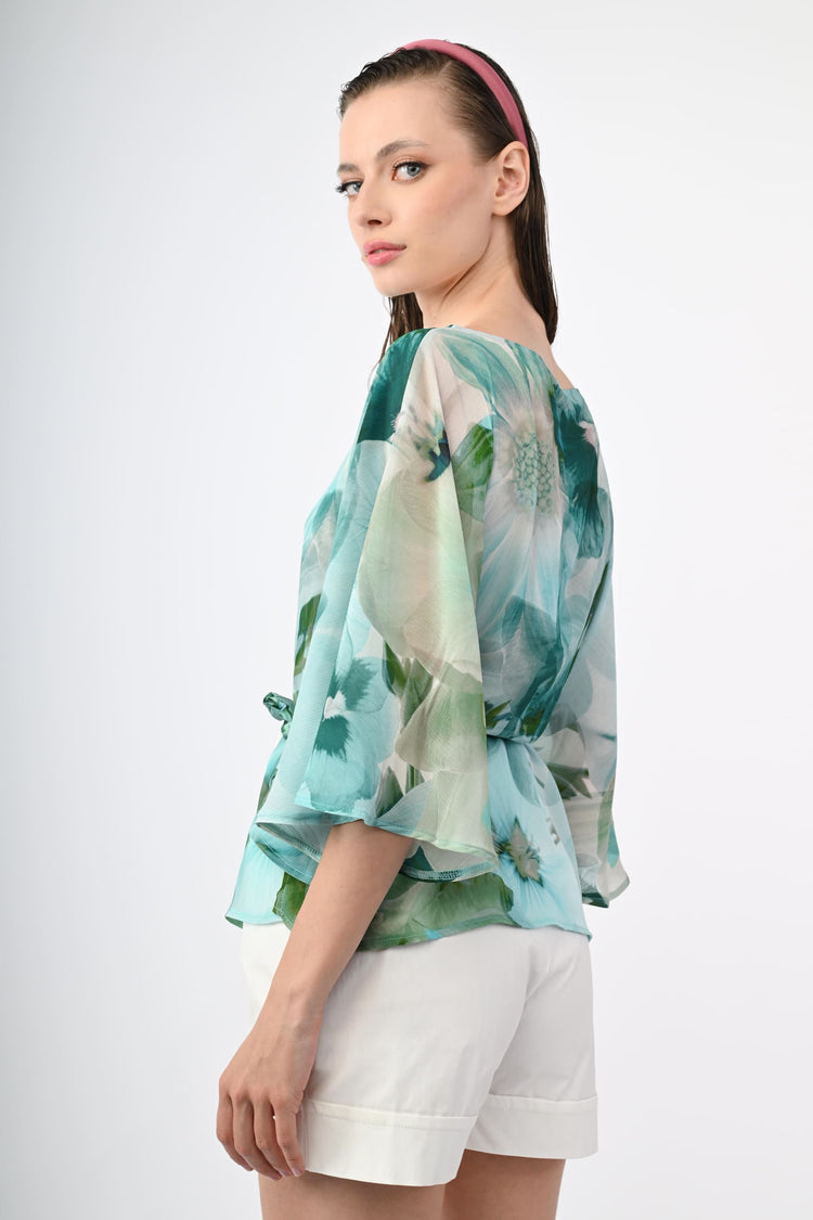 Floral print belted blouse