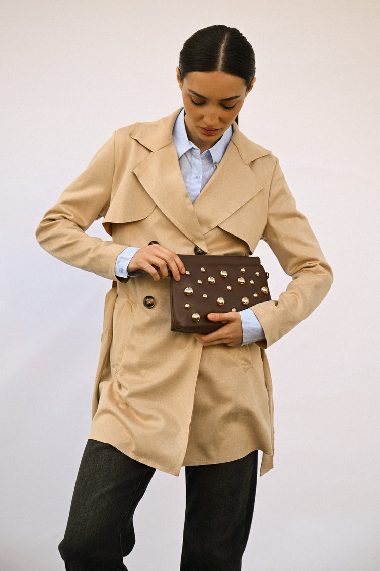 Short faux suede trench coat