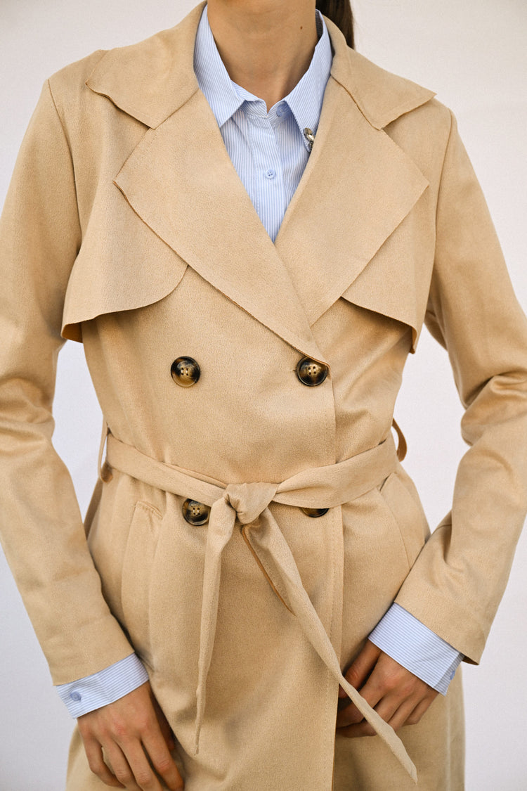 Short faux suede trench coat