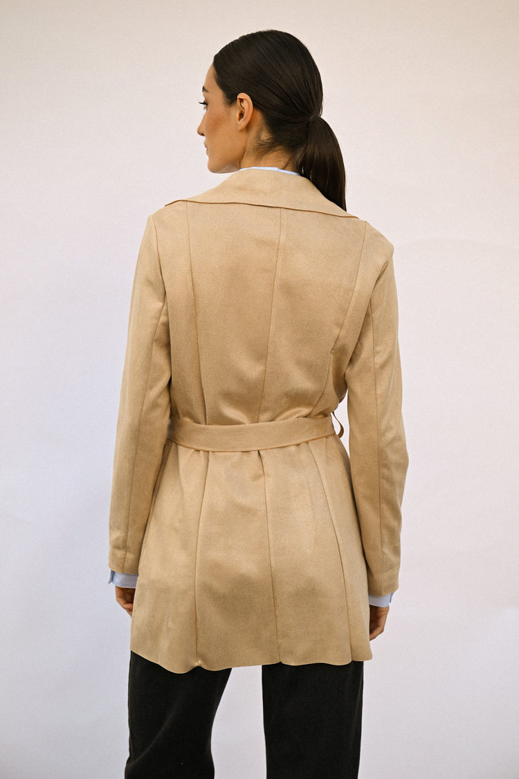Short faux suede trench coat
