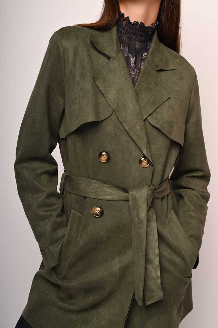 Short faux suede trench coat