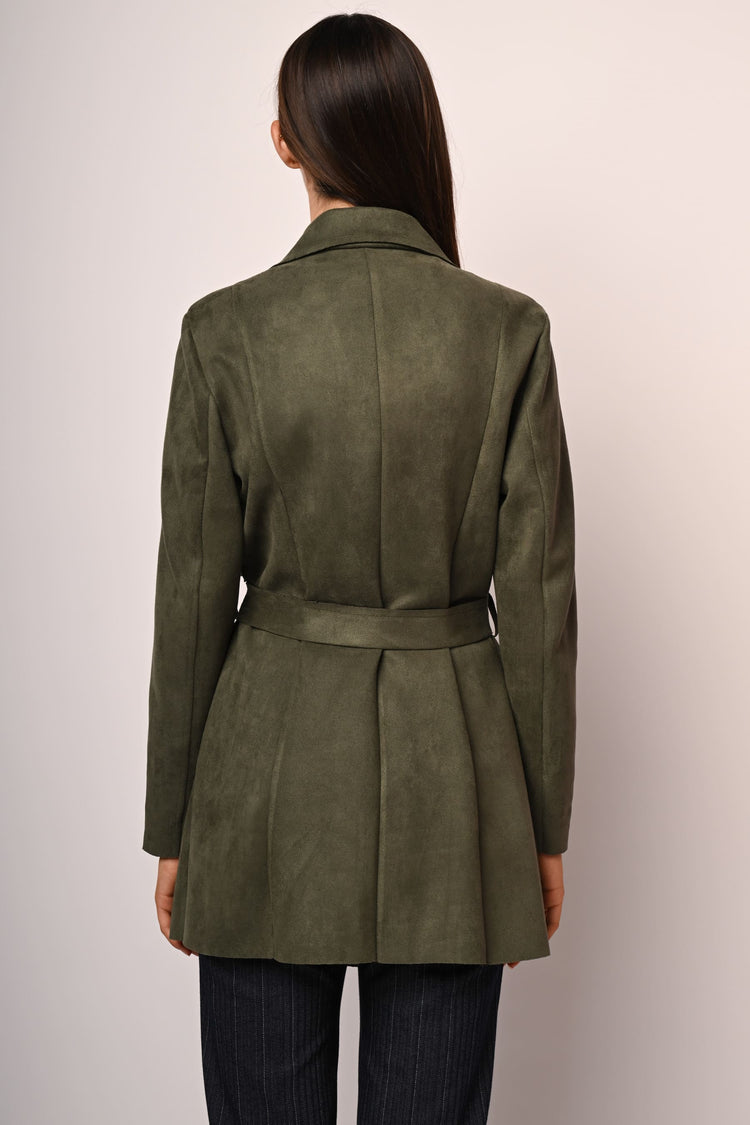 Short faux suede trench coat