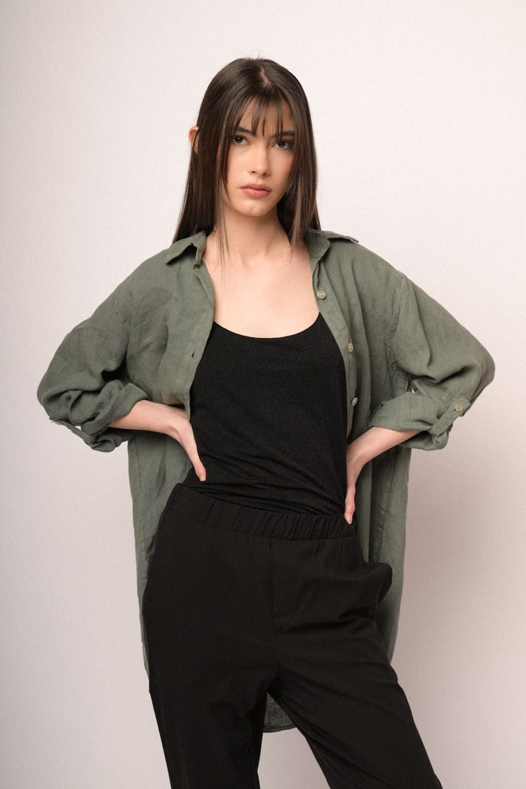 Green linen oversized shirt