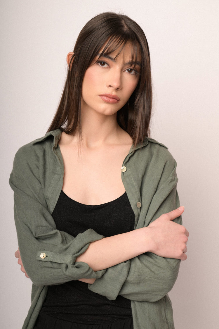 Green linen oversized shirt