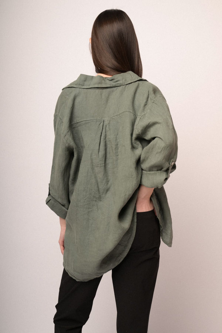 Green linen oversized shirt