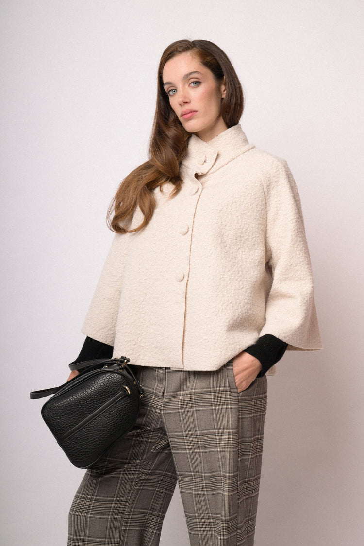 Beige short cape with high collar