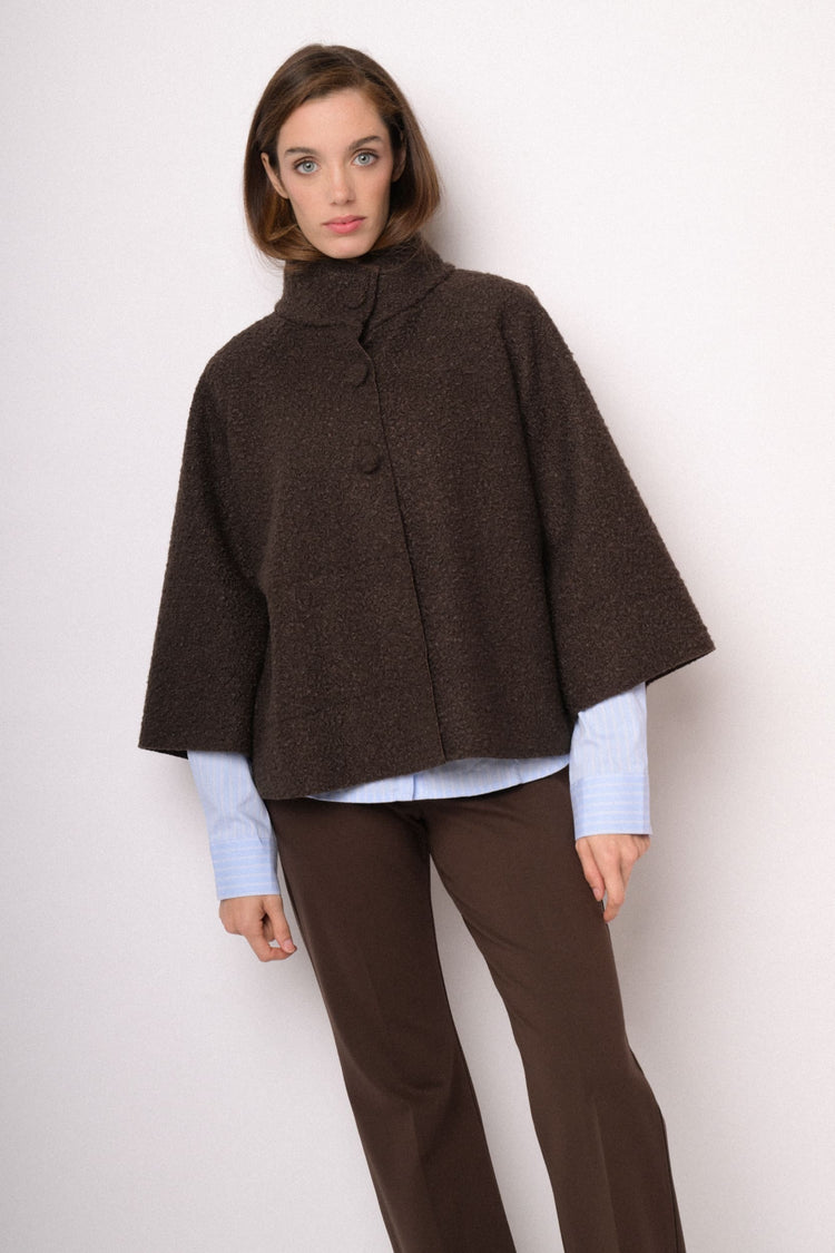 Dark brown short cape with high collar
