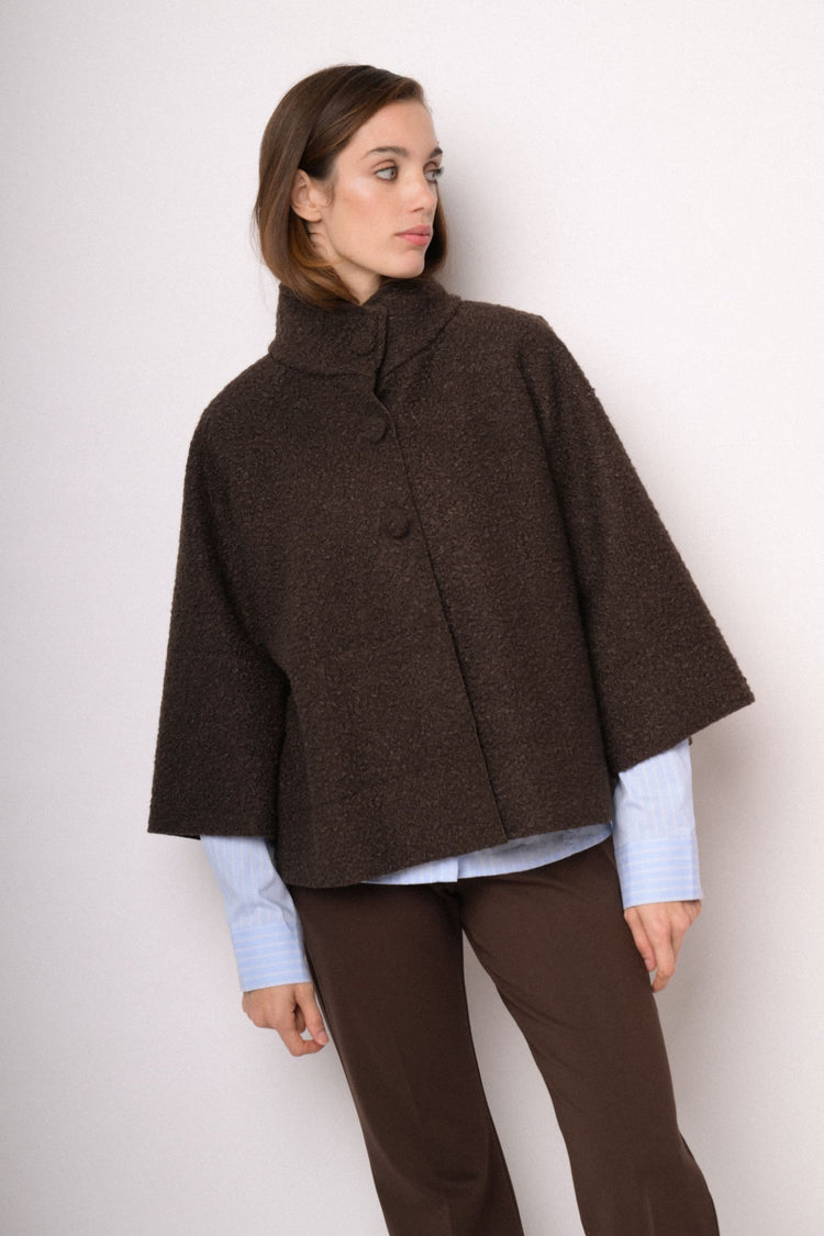 Dark brown short cape with high collar