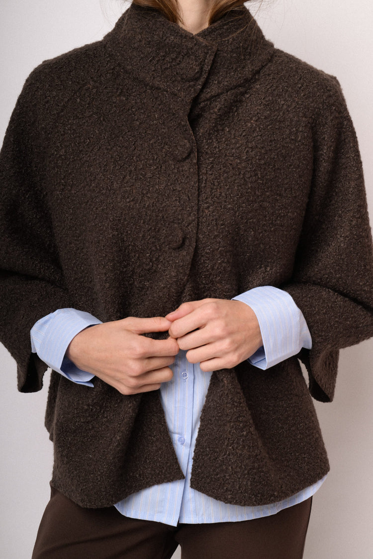 Dark brown short cape with high collar