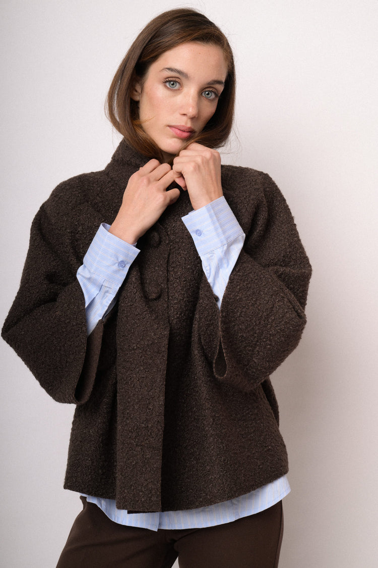 Dark brown short cape with high collar