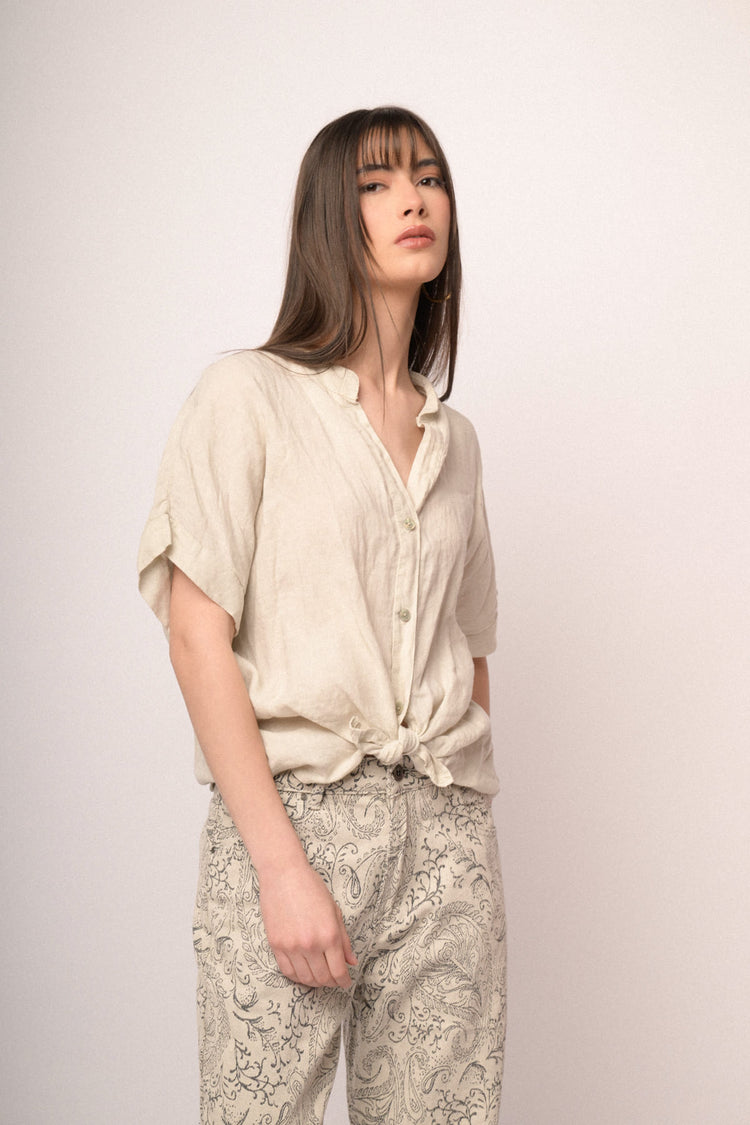 Beige linen knot shirt