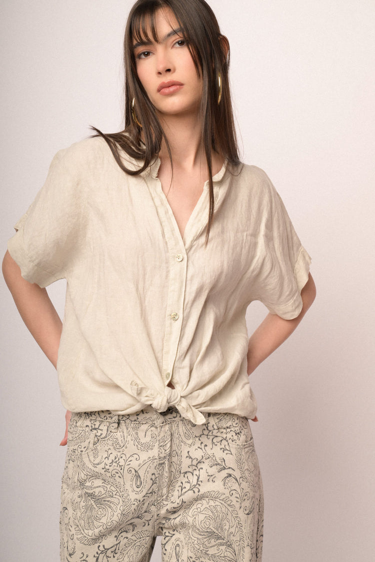 Beige linen knot shirt