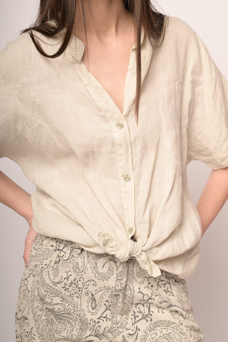 Beige linen knot shirt