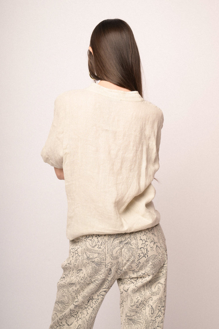 Beige linen knot shirt
