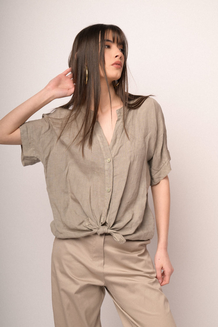 Khaki linen knot shirt