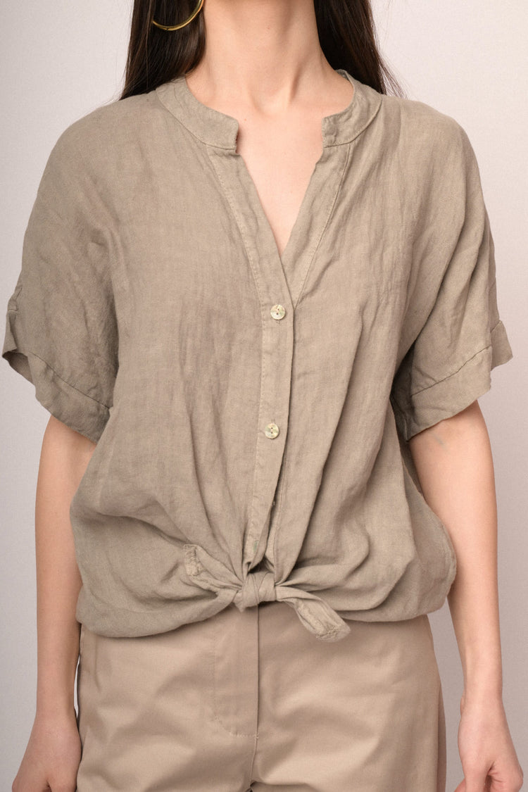 Khaki linen knot shirt