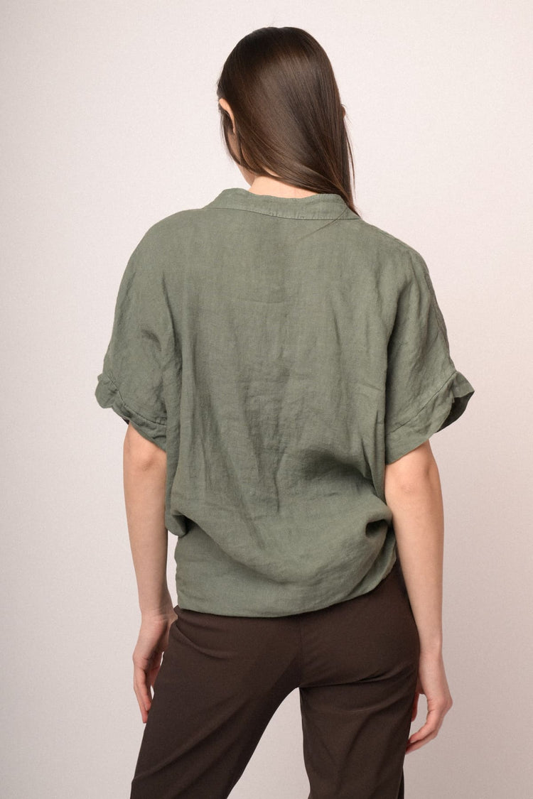 Green linen knot shirt