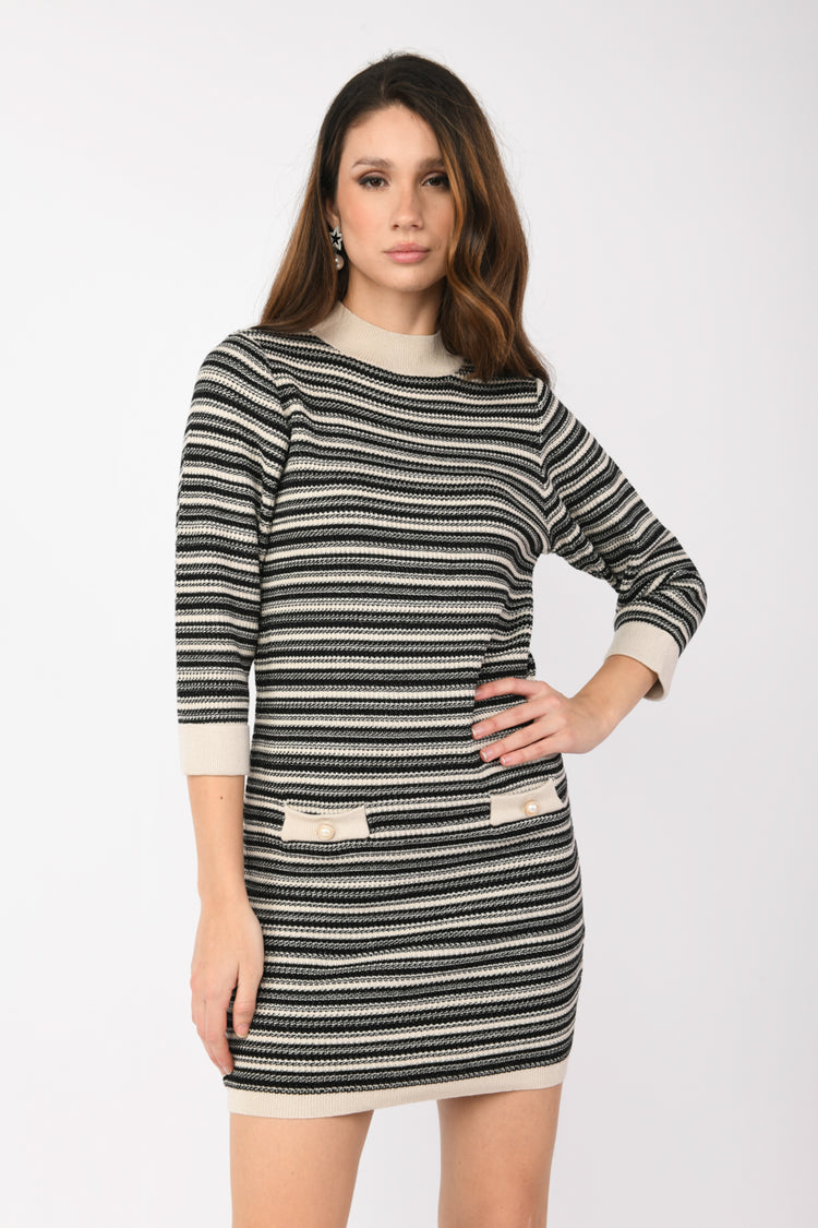 Striped lurex knit mini dress