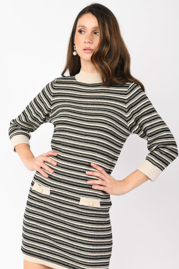 Striped lurex knit mini dress