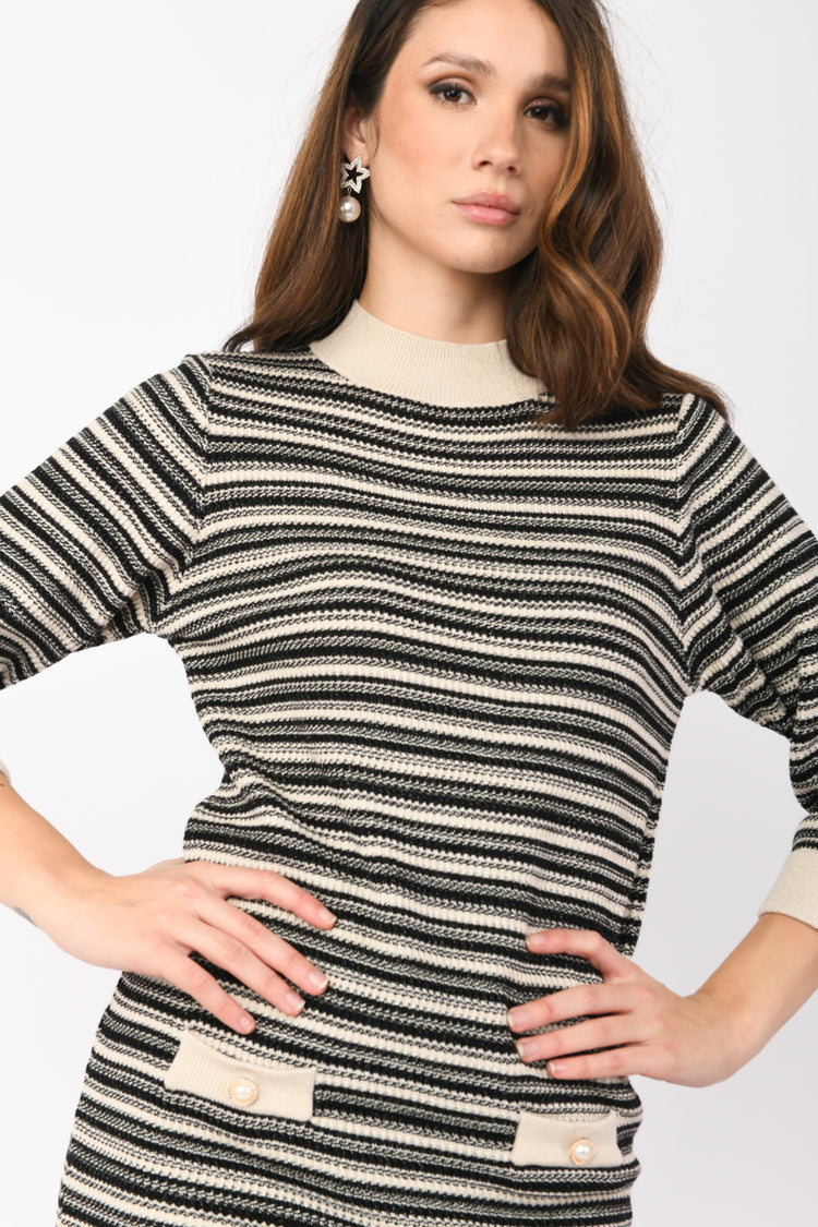 Striped lurex knit mini dress