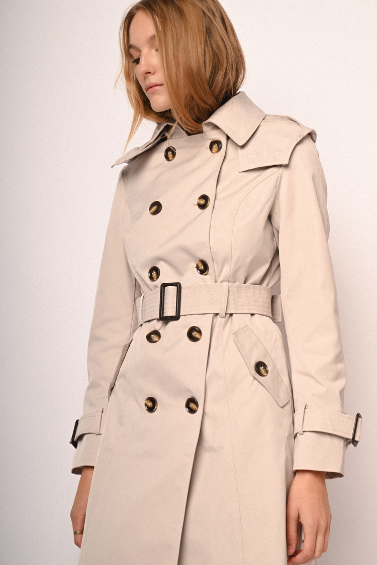 Hooded double-breasted trench coat