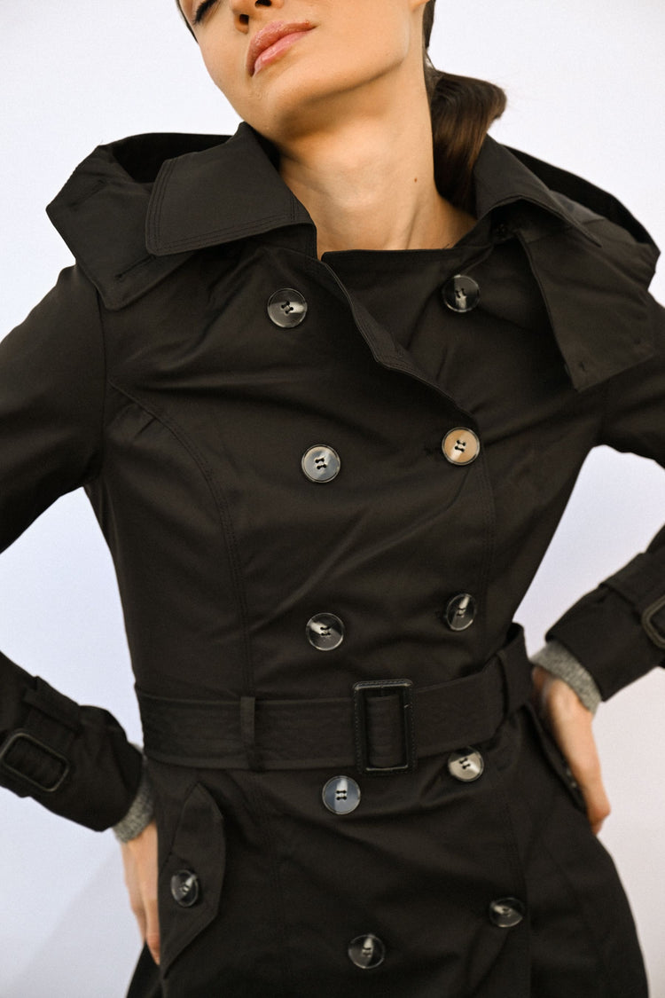 Hooded double-breasted trench coat