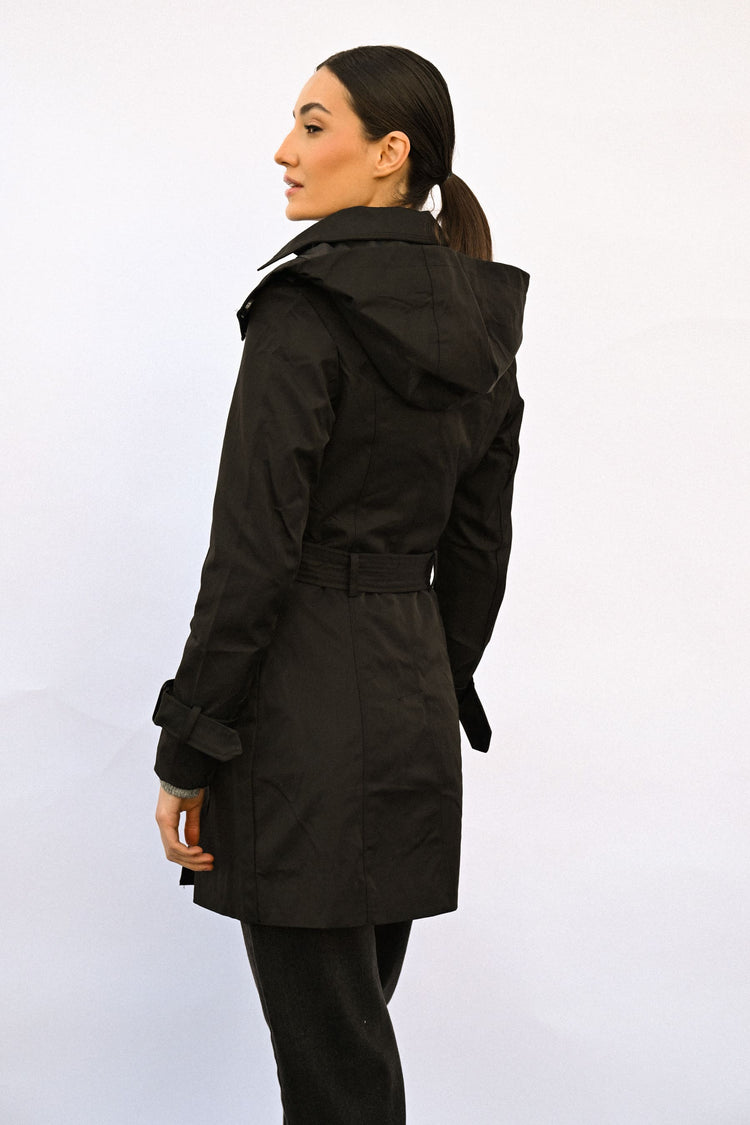Hooded double-breasted trench coat