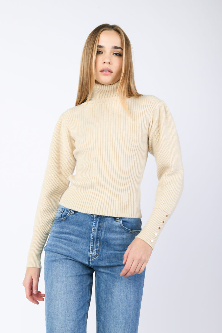 Balloon-sleeves turtleneck