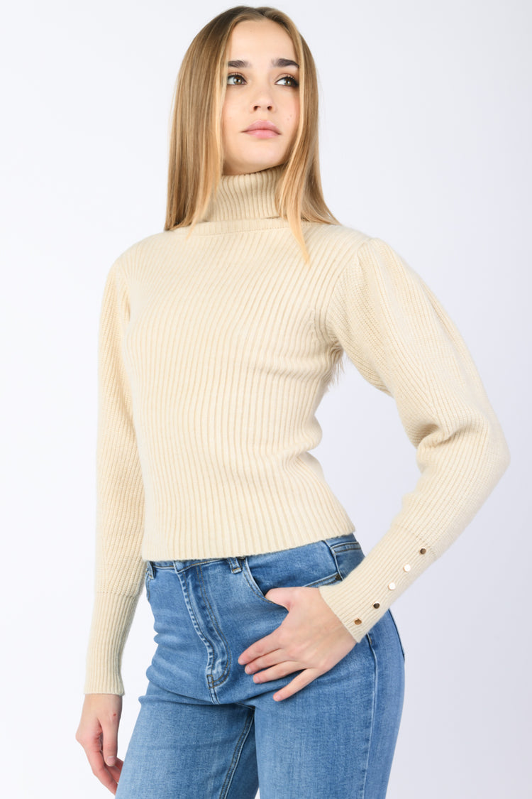 Balloon-sleeves turtleneck