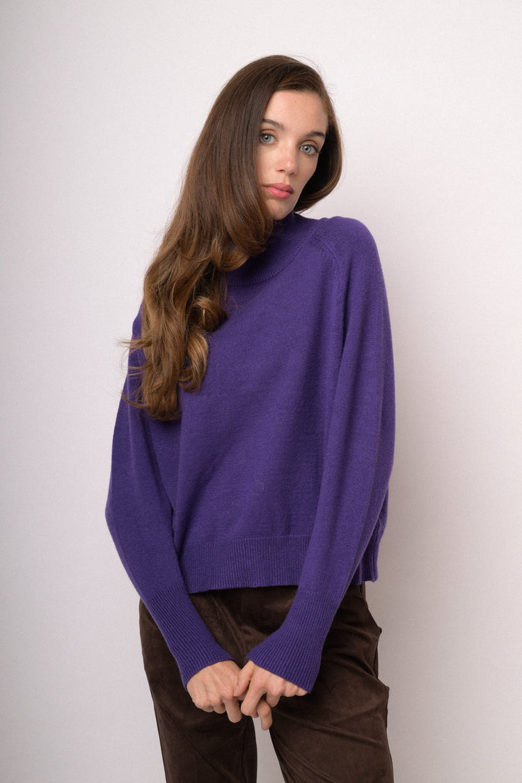 Purple oversized turtleneck sweater