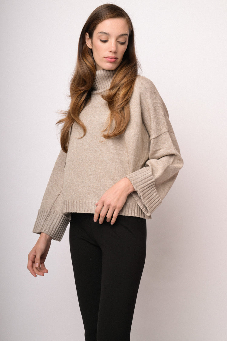 Taupe lurex turtleneck sweater