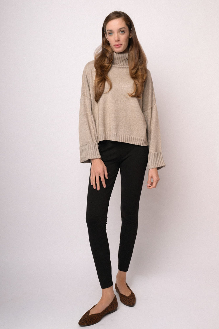 Taupe lurex turtleneck sweater