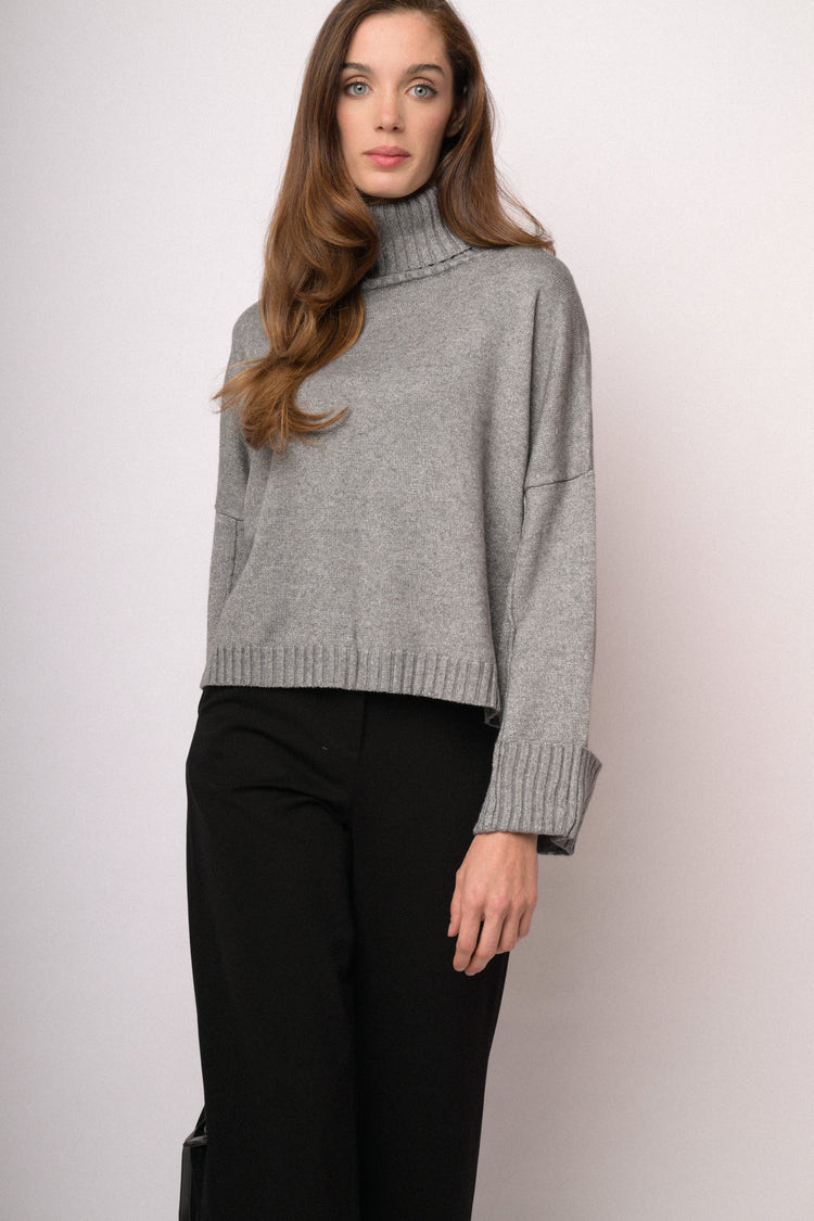 Grey lurex turtleneck sweater