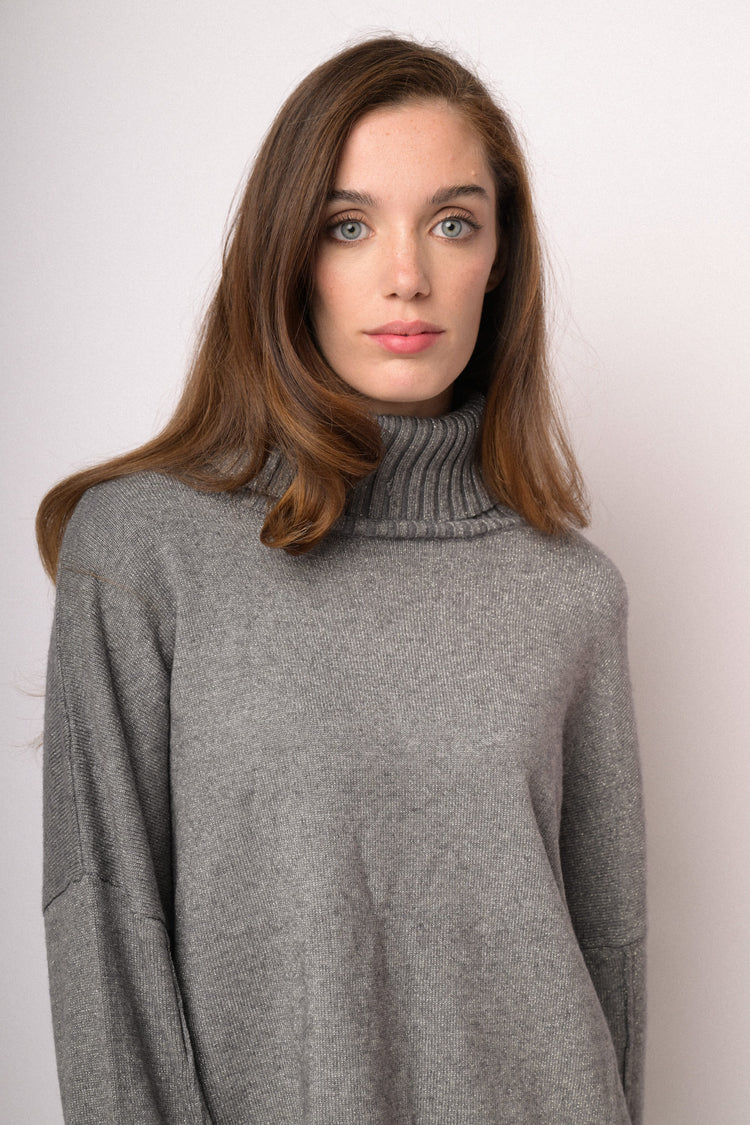Grey lurex turtleneck sweater