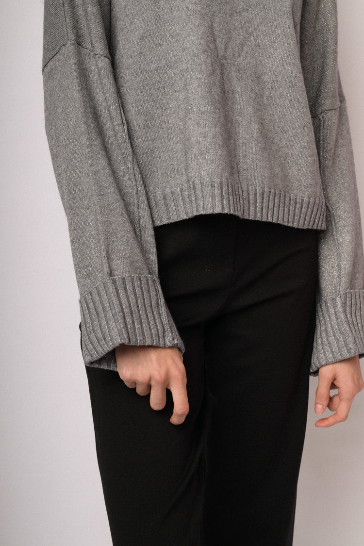 Grey lurex turtleneck sweater