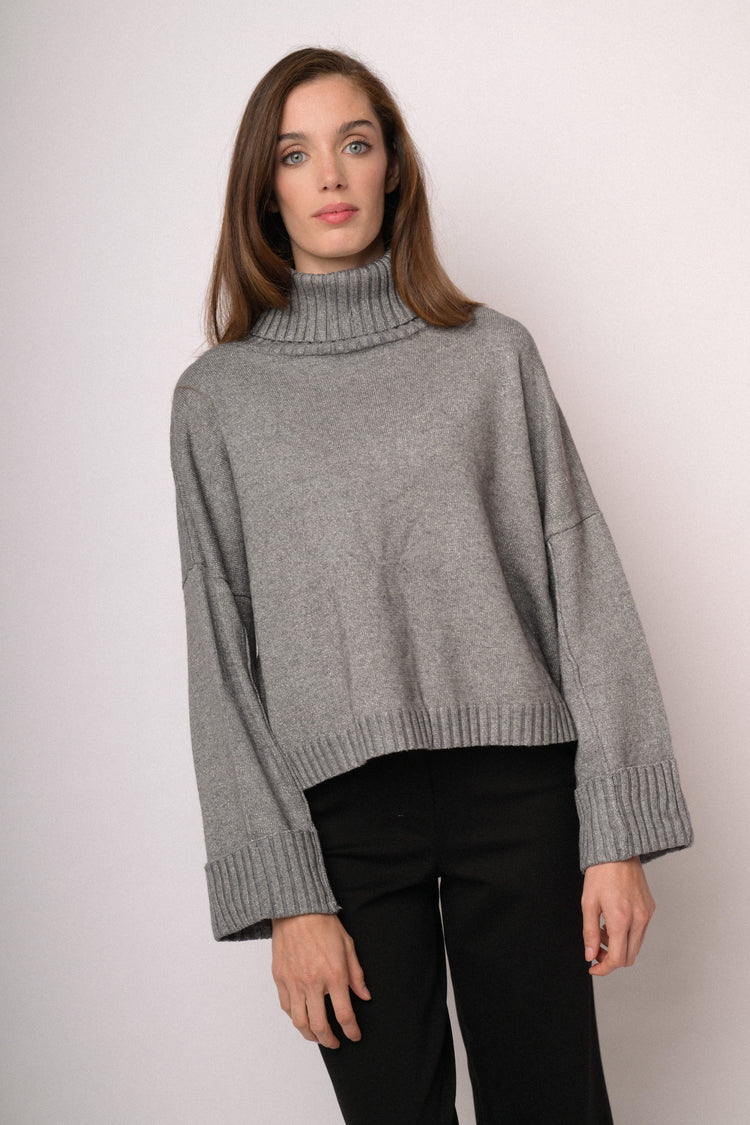 Grey lurex turtleneck sweater