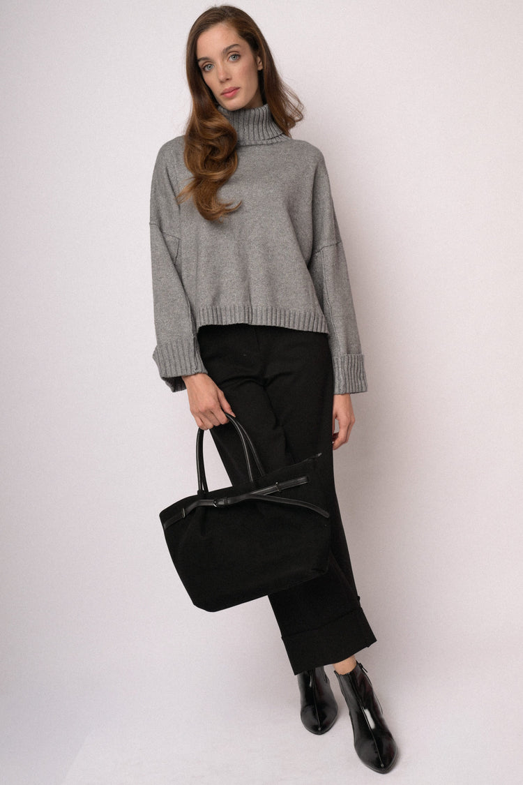 Grey lurex turtleneck sweater