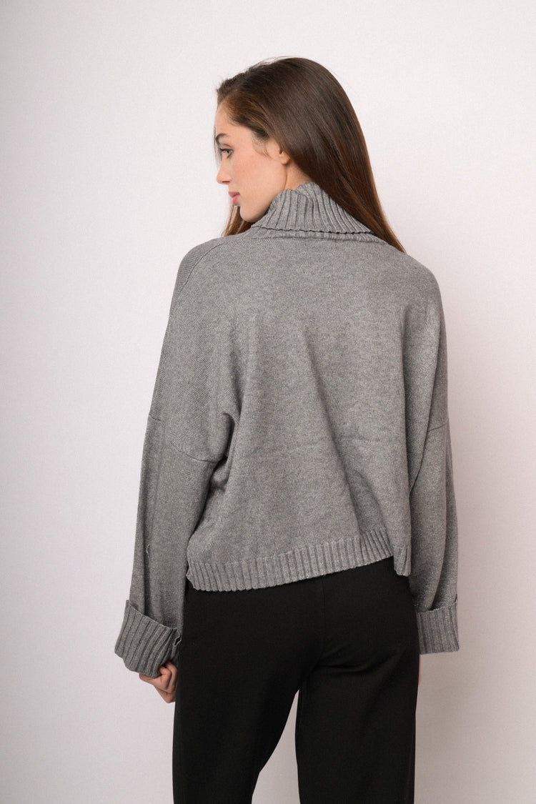 Grey lurex turtleneck sweater
