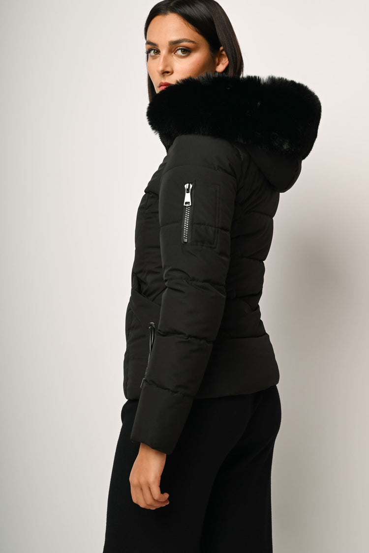 Faux fur hooded down jacket