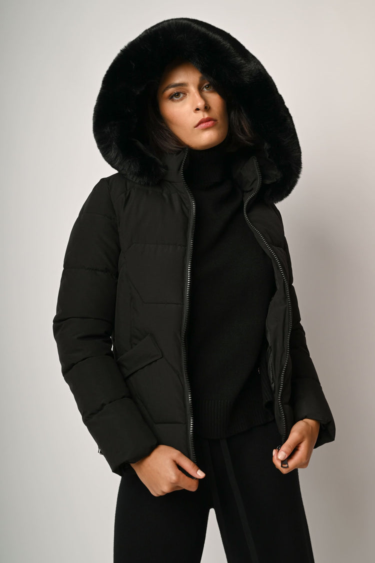 Faux fur hooded down jacket
