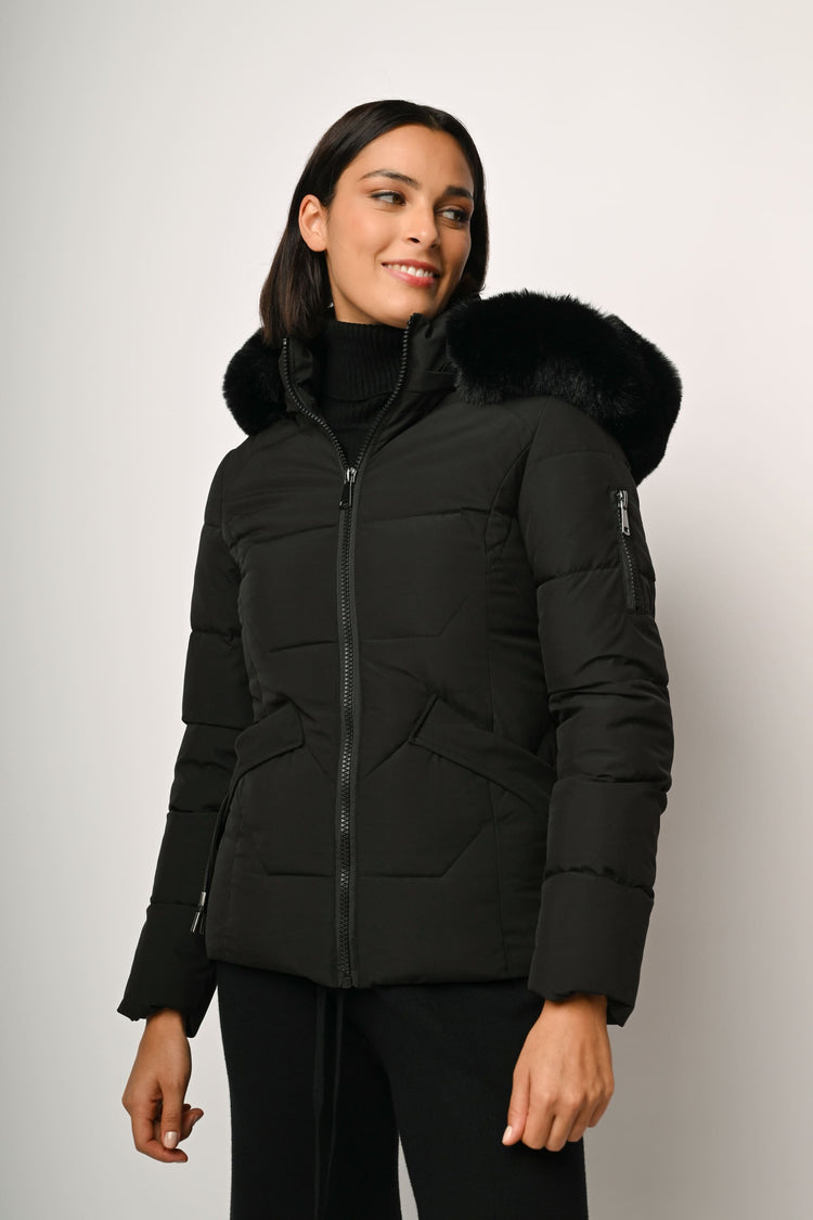 Faux fur hooded down jacket