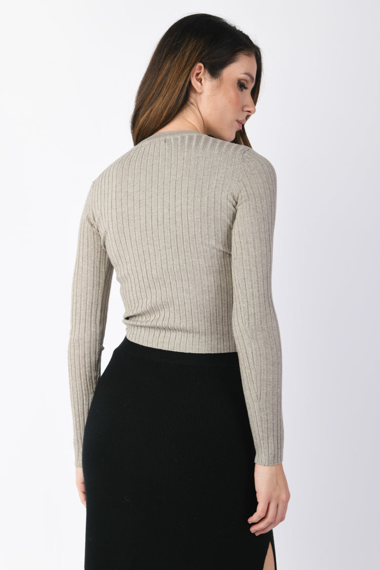 Lurex rib-knit cropped sweater
