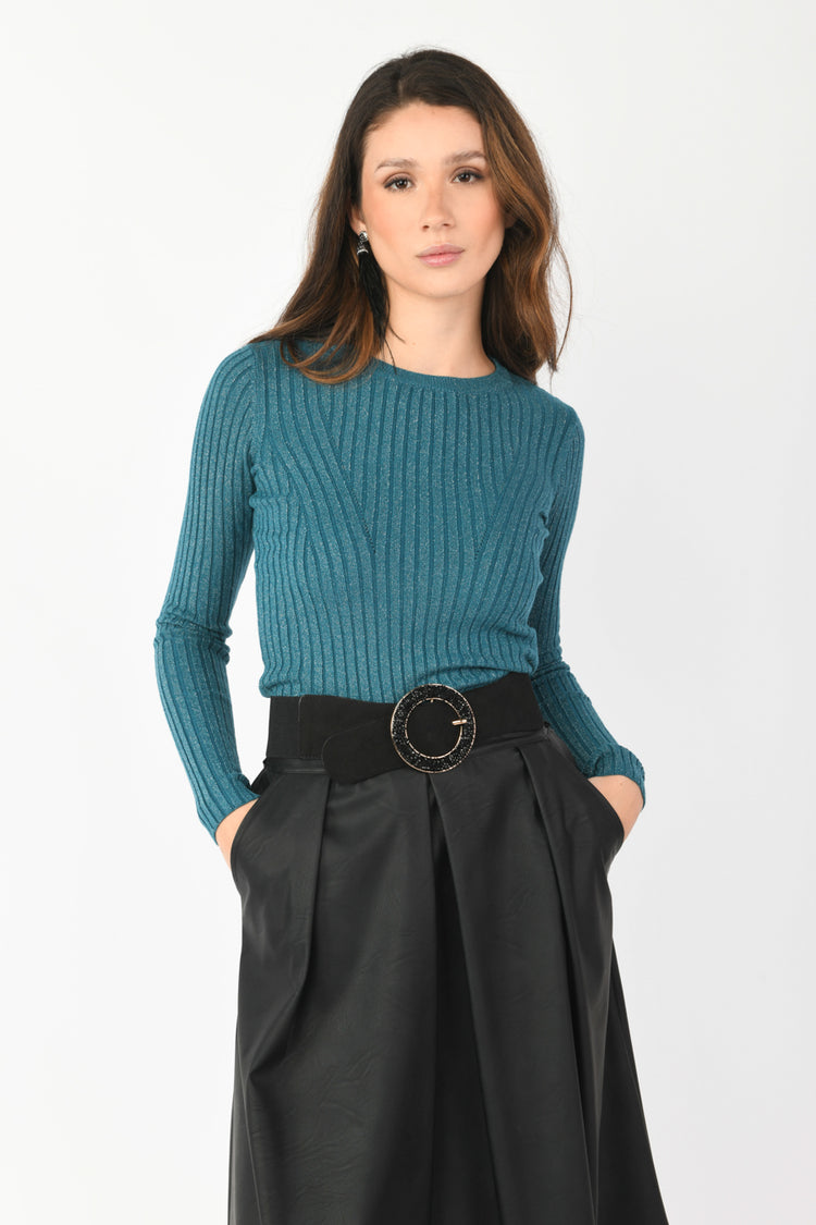 Lurex rib-knit cropped sweater