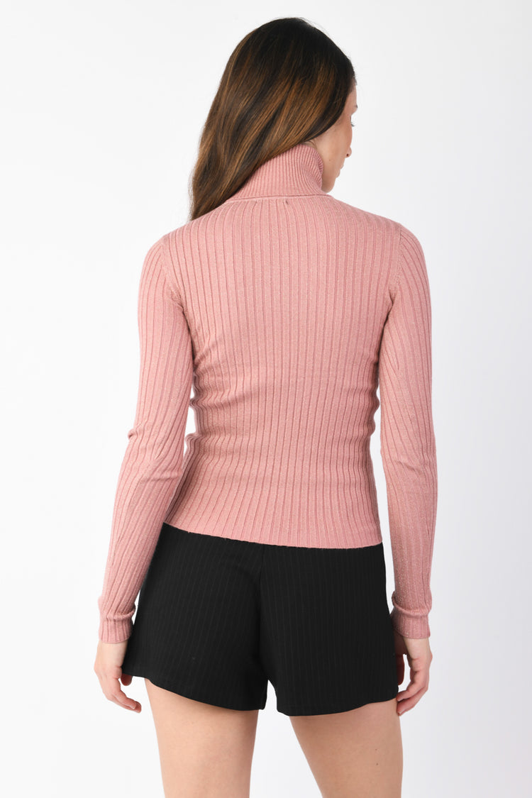 Lurex rib-knit turtleneck