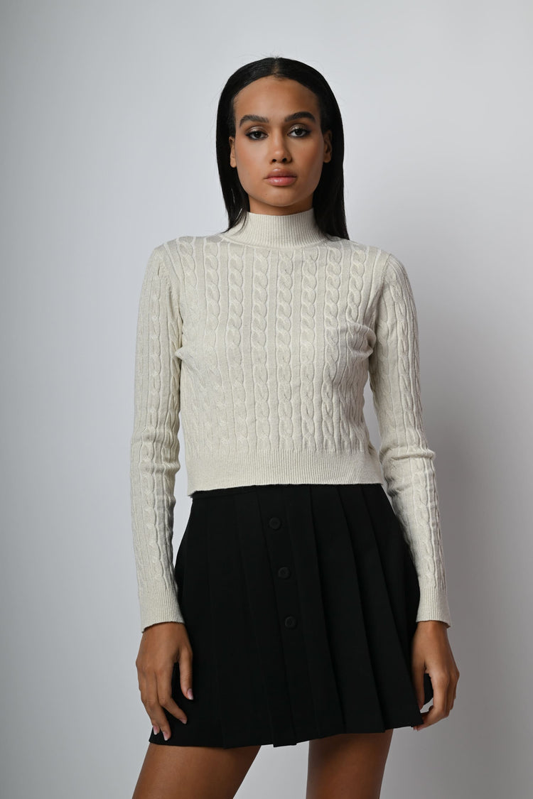 Lurex cable-knit cropped mock top