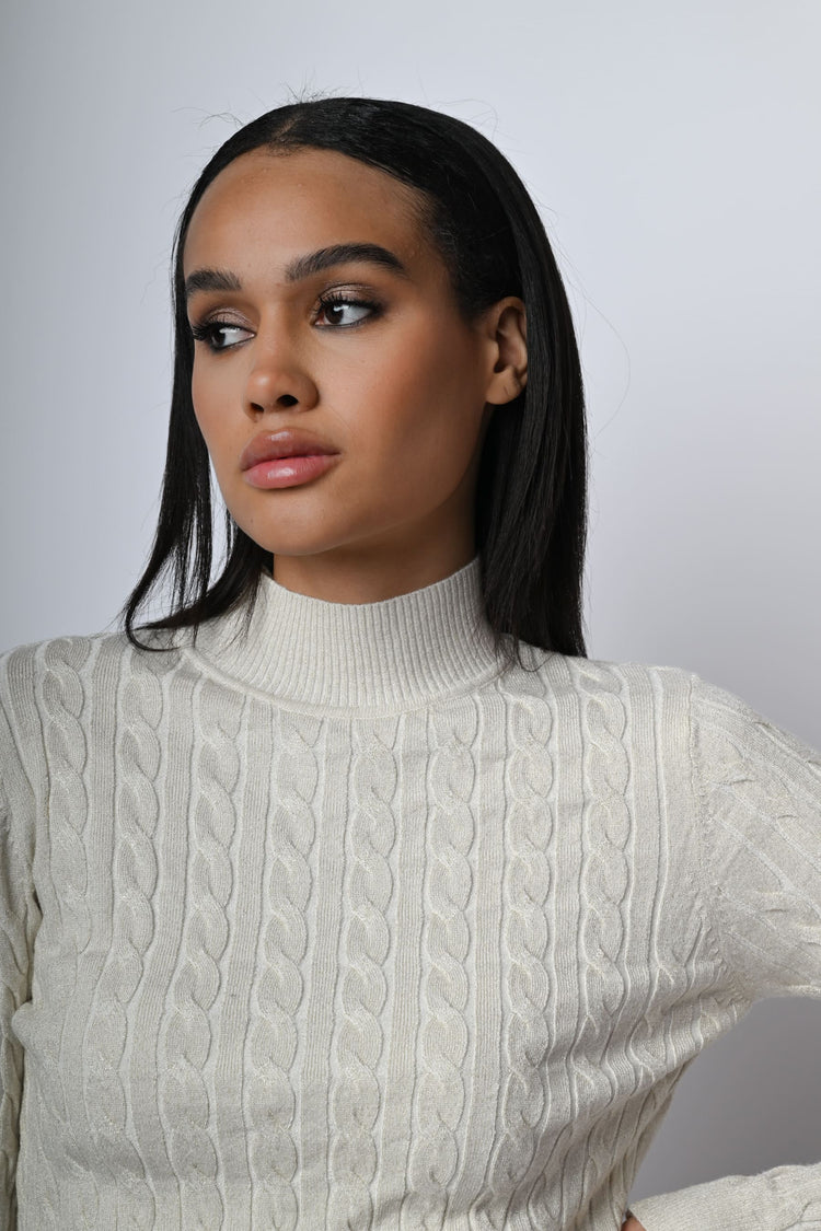 Lurex cable-knit cropped mock top