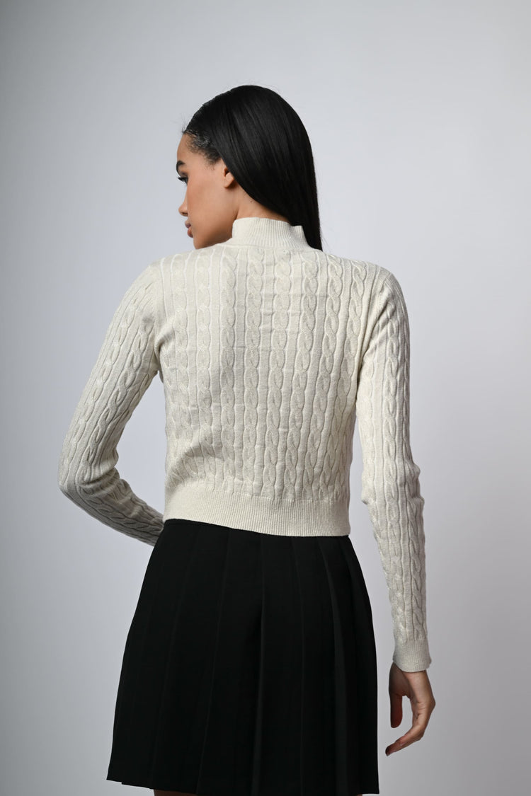 Lurex cable-knit cropped mock top