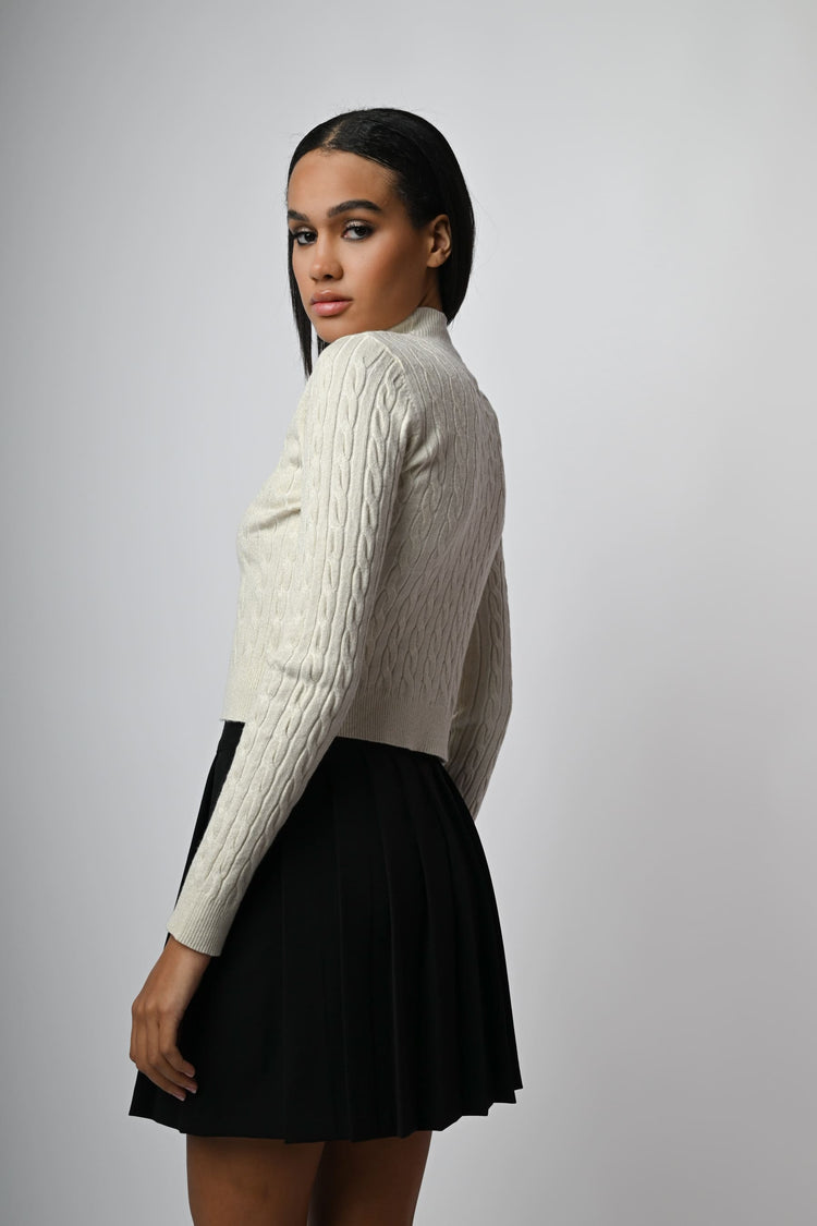 Lurex cable-knit cropped mock top