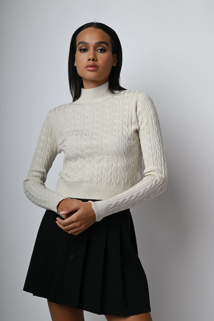 Lurex cable-knit cropped mock top