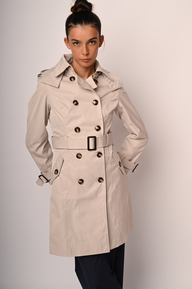 Hooded double-breasted trench coat